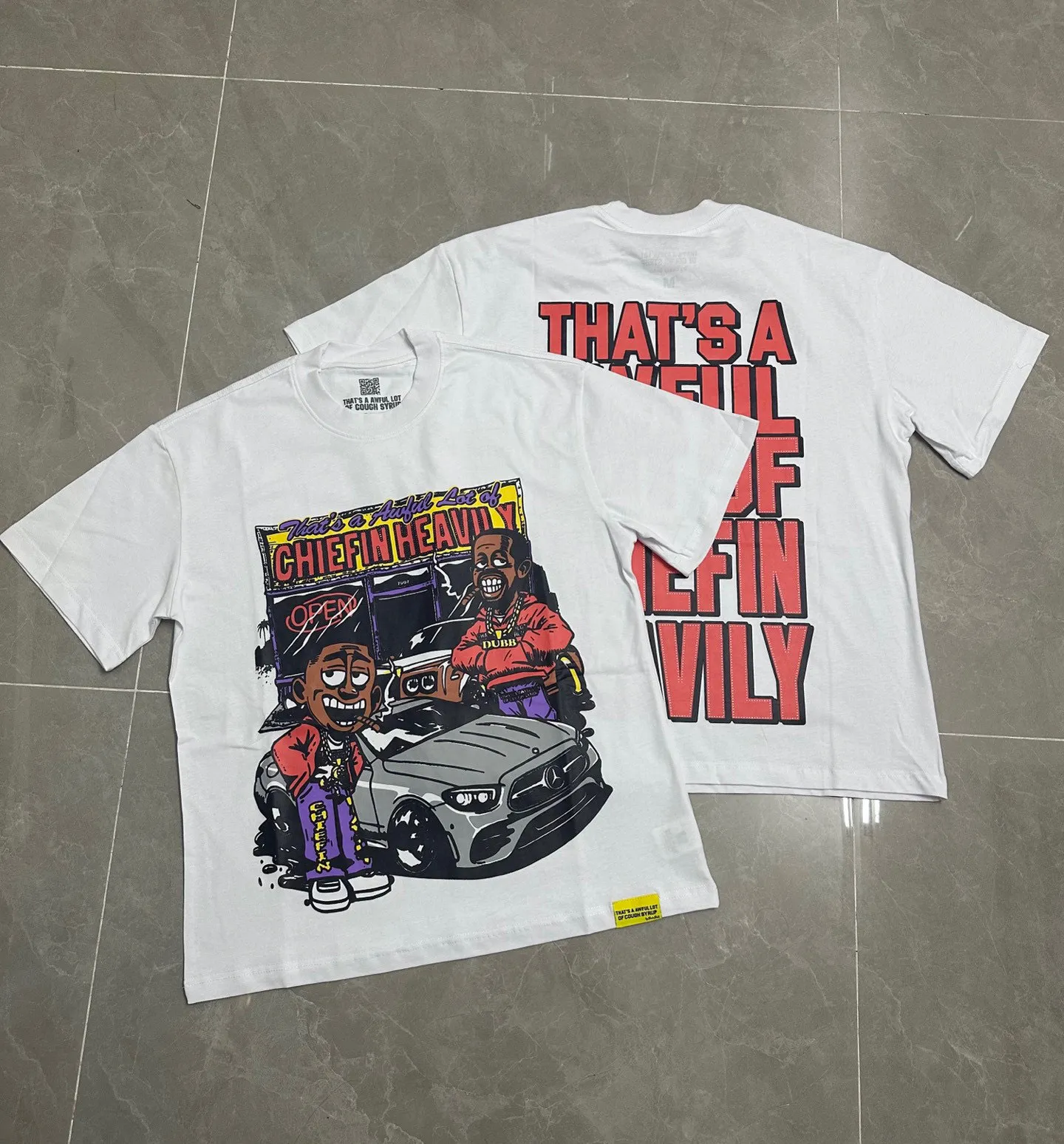 # /White｜That's A AWFUL LOT OF COUGH SYRUP In Stock Real shot American simple trendy brand loose casual T-shirt Fabric (fabric): 32 counts Weight combed double yarn pure cotton Sizes (size): S-M L X L Color (colour): Chinese red/ivory white